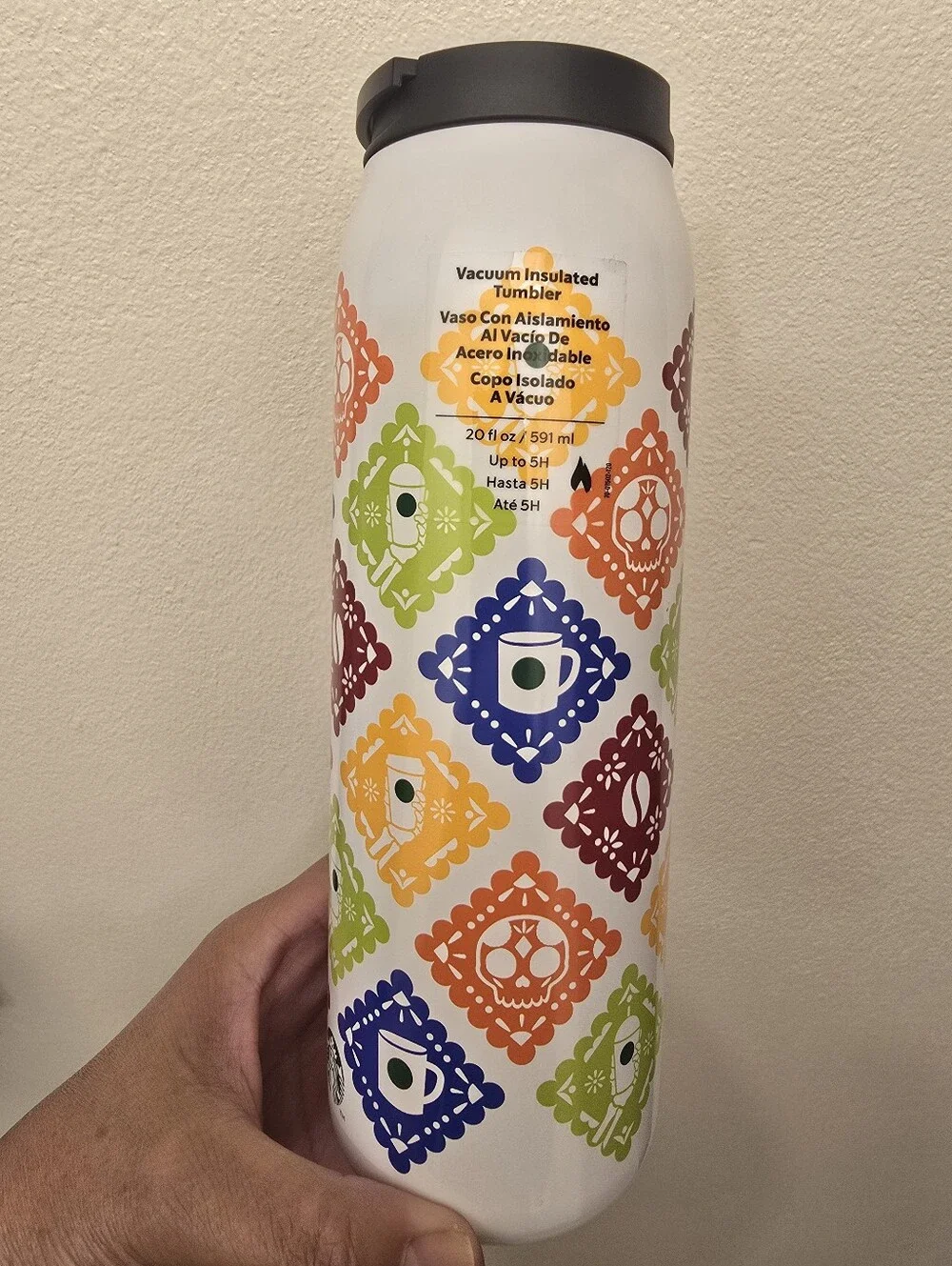 Starbucks White Tumbler with Multicolor Diamond Icons